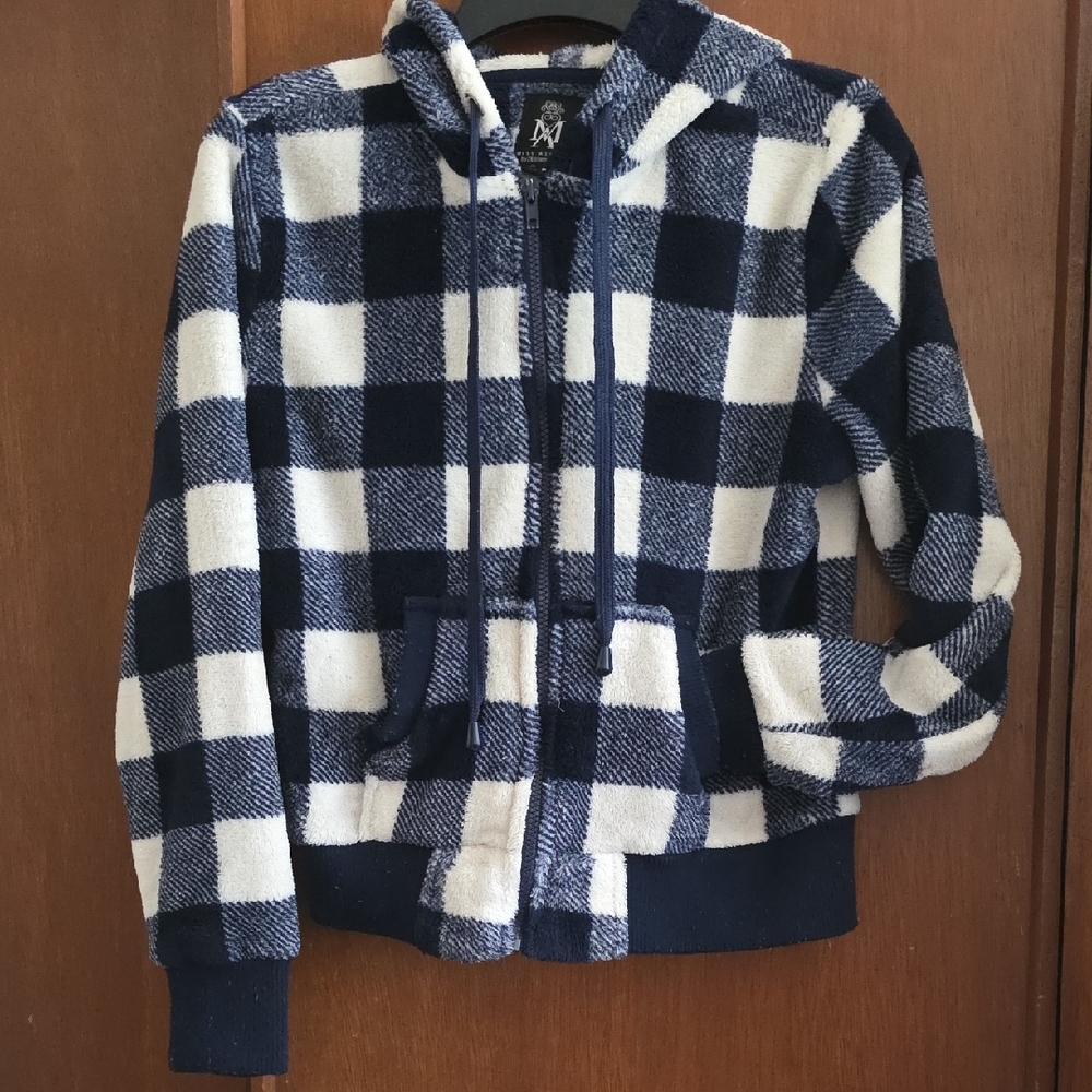 Miss Ashley By26International Women's Navy and White Plaid Hoodie Sz PM